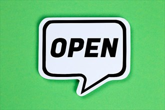 Open open shop business sign in speech bubble communication concept in Stuttgart