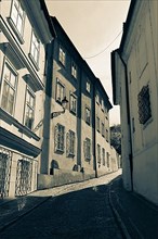 Prague street. Black and white split tone image