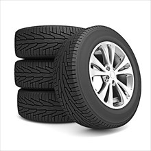 Set of car winter tires isolated on white background