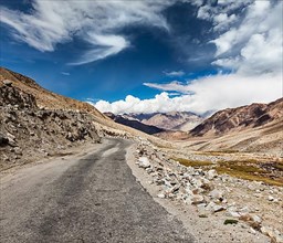 Scenic road in Himalayas near Khardung-La pass. Ladakh