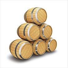 Wooden oak brandy wine storage beer barrels isolated on white background