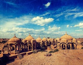 Vintage retro hipster style travel image of Bada Bagh cenotaphs ruins