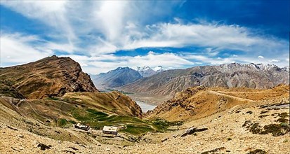 Panorama of Spiti valley in Himalayas. Himachal Pradesh
