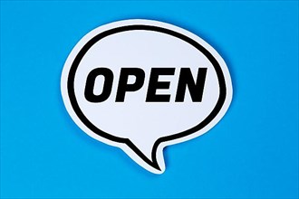 Open open shop business sign in speech bubble communication concept in Stuttgart