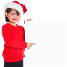 Child Girl Santa Claus Christmas Show Sign Text Free Space Copyspace Free Space
