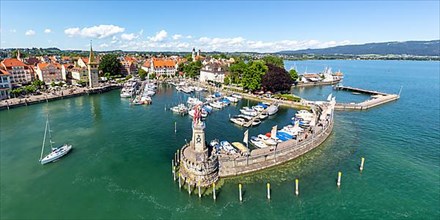 City on Lake Constance Marina Harbour Panorama Travel from above in Lindau
