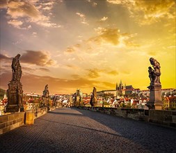 Charles bridge and Prague castle in the early morning on surise. Prague