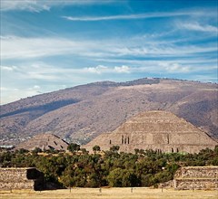 Pyramid of the Sun and Pyramid of the Moon. Teotihuacan. Mexico. View from the Pyramid of the Moon