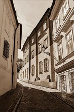 Prague street. Black and white sepia toned