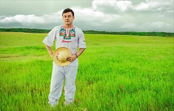 Young man in cultural and folk costume from Nicaragua. Concept of man in Nicaraguan folk costume
