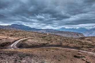 High dynamic range HDR image of road in Himalayas. Spiti Valley