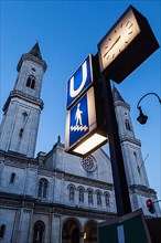 U-Bahn sign and St. Ludwig's Church