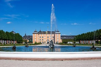 Schwetzingen Palace with Fountain in the Palace Garden Park Travel Architecture in Schwetzingen