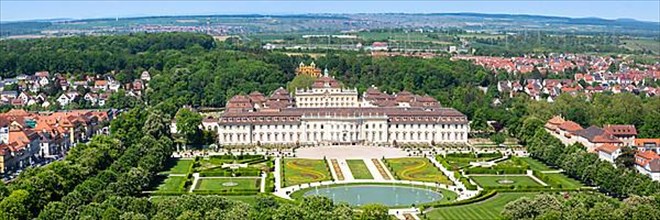 Palace Blooming Baroque Residence Panorama Aerial Photo Travel Architecture in Ludwigsburg