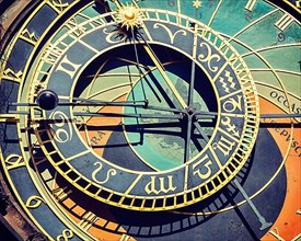 Vintage retro effect filtered hipster style travel image of astronomical clock on Town Hall. Prague