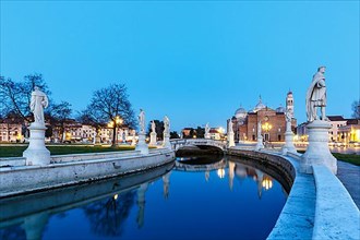 Prato Della Valle square with statues travel city by night in Padua