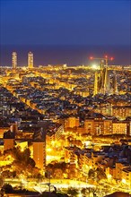 Skyline city overview with Sagrada Familia church in Barcelona