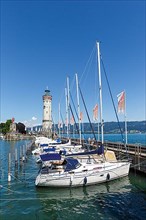 City on Lake Constance marina harbour with sailboats travel in Lindau