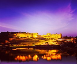 Vintage retro hipster style travel image of Amer Fort