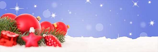 Christmas red Christmas balls Christmas decoration banner stars decoration snow copy space Copyspace Copy Space in Stuttgart