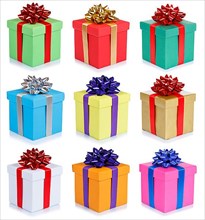 Collage gifts birthday christmas christmas gifts birthday gifts boxes give isolated in Stuttgart