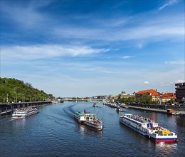 Tourist boats on Vltava river in Prague