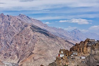 Dhankar gompa Buddhist monastery on a cliff in Himalayas. Spiti valley