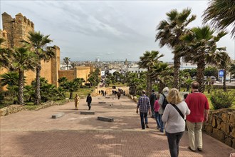 Pedestrians at the Kasbah des Oudaias fortress
