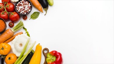 Flat lay assortment different vegetables with copy space