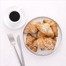 Top view french croissants coffee. Resolution and high quality beautiful photo