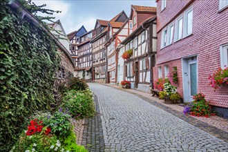 Old town alley with half-timbered houses