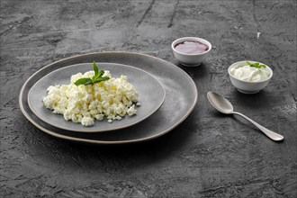 Fresh homemade cottage cheese on a plate