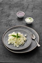Fresh homemade cottage cheese on a plate