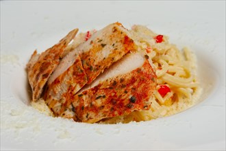 Closeup of plate with pasta