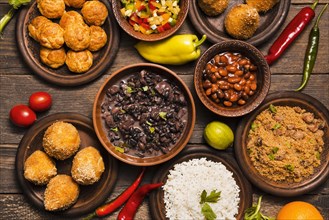 Flat lay assortment with delicious brazilian food