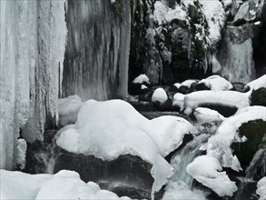 Icefall and cascades in the gorge of the Menzenschwander Alb