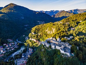 Aerial of the Unesco world heritage site Sacro Monte de Varallo