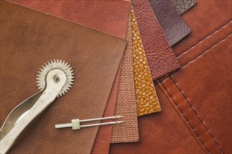 Top view leather with needle. Resolution and high quality beautiful photo