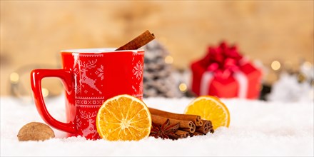 Mulled wine or tea with decoration at Christmas in Winter Banner Panorama in Stuttgart