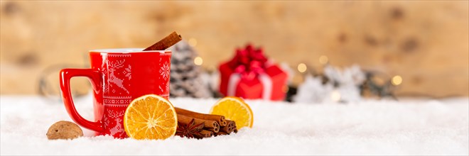Mulled wine or tea with decoration for Christmas in winter copy space Copyspace Banner Panorama in Stuttgart