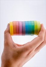 Colorful insulating adhesive tapes on white background
