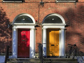 Typical terraced houses with colourful doors