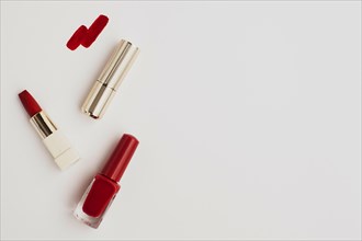 Flat lay red lipstick with copy space