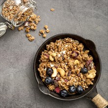Top view pan with delicious homemade granola. Resolution and high quality beautiful photo