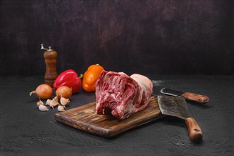 Raw fresh lamb neck meat on cutting board