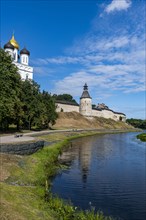 The outer walls of the kremlin of the Unesco site Pskov