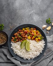 Top view delicious brazilian food with rice. Resolution and high quality beautiful photo