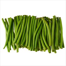 Top view of fresh green beans isolated on white background