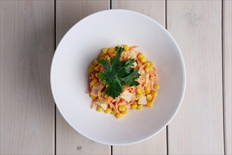 Top view of salad with corn