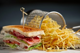 Club sandwich on the table with cheese